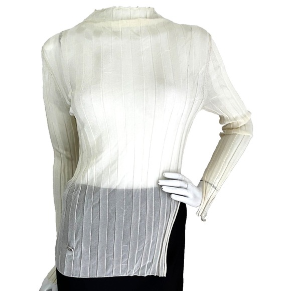 NWT* PH5 Sheer Rib Funnel Neck Knit Top Long SleeveSide Slit Barley Size Small - Picture 8 of 11
